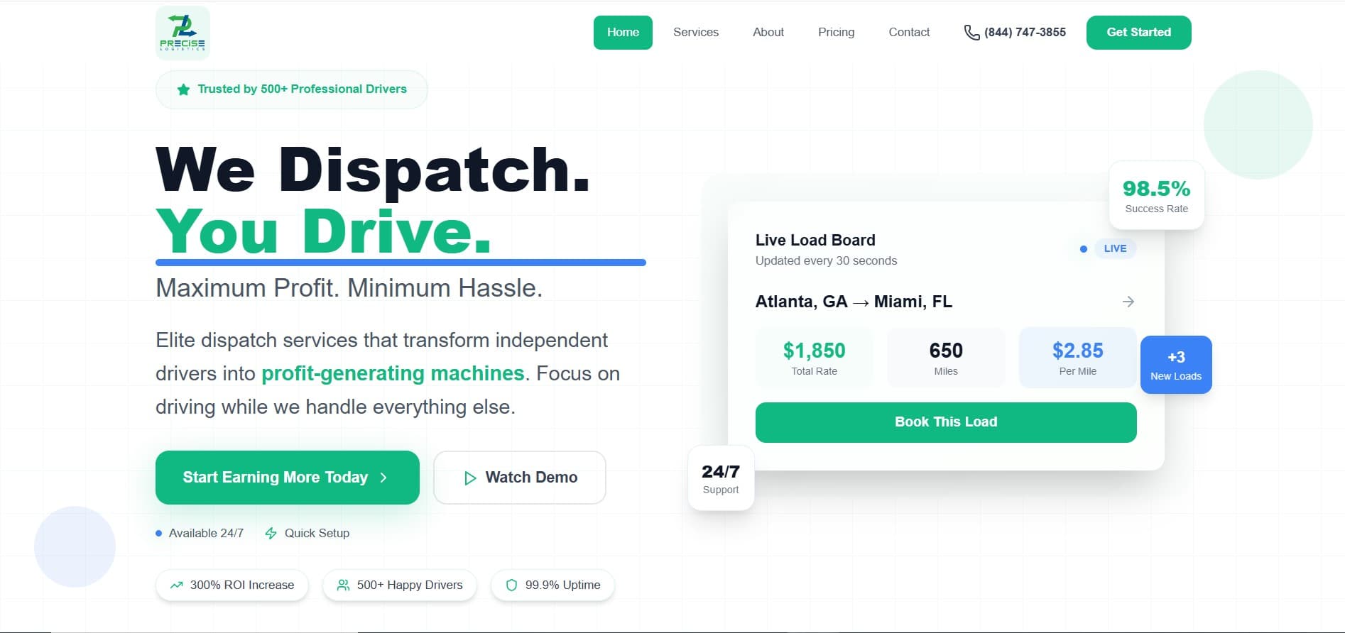 The preciselogistics - Trucking Dispatch Company Landing page